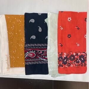 Set of Four (4) Cotton Bandanas 20” x 20” Paisley Printed Handkerchiefs Multi